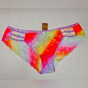 Victoria' Secret PINK Panty Cheekster Rainbow Floral Lace Strappy Sides Logo NWT